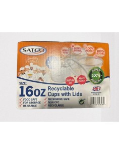Satco 16oz Round Plastic Pots & Lids - 150pcs