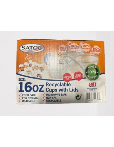 Satco 16oz Round Plastic Pots & Lids