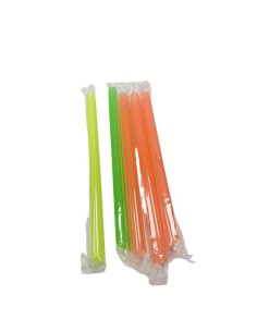12x210mm Multi-Coloured Pointed Neon Plastic Recyclable Bubble Tea Straws Qty2000
