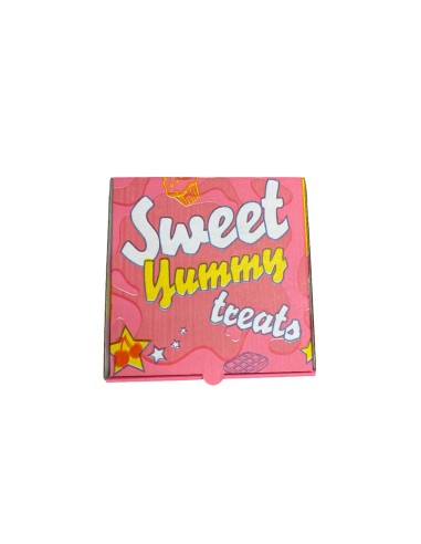 7 inch Red/Yellow/Pink Biodegradable Corrugated Sweet Yummy Treats Pizza/Dessert Boxes (New Design) Qty 100