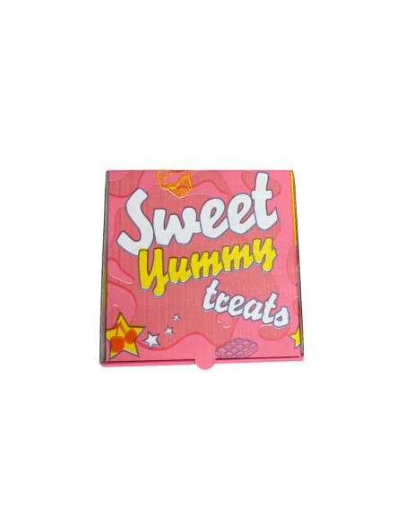 7 inch Red/Yellow/Pink Biodegradable Corrugated Sweet Yummy Treats Pizza/Dessert Boxes (New Design) Qty 100