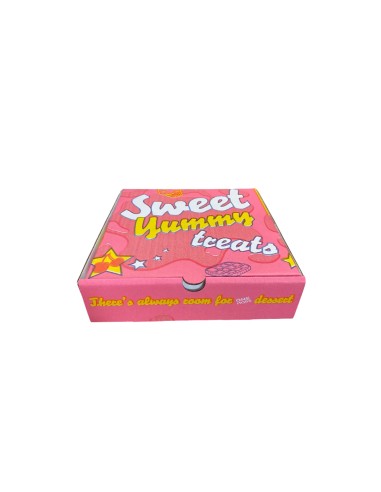 7 inch Red/Yellow/Pink Biodegradable Corrugated Sweet Yummy Treats Pizza/Dessert Boxes (New Design) Qty 100