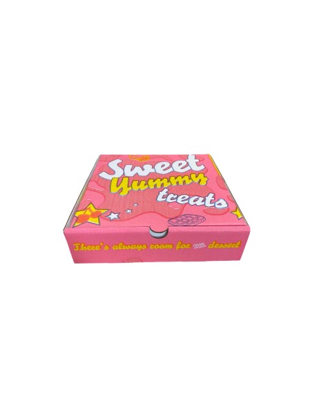 7 inch Red/Yellow/Pink Biodegradable Corrugated Sweet Yummy Treats Pizza/Dessert Boxes (New Design) Qty 100